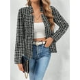 thumbnail image 5 of Women'S Plaid Blazer Jacket Warm Open Front Stand Collar Fully Lined Casual Fashion Work Coat Black & White M, 5 of 9