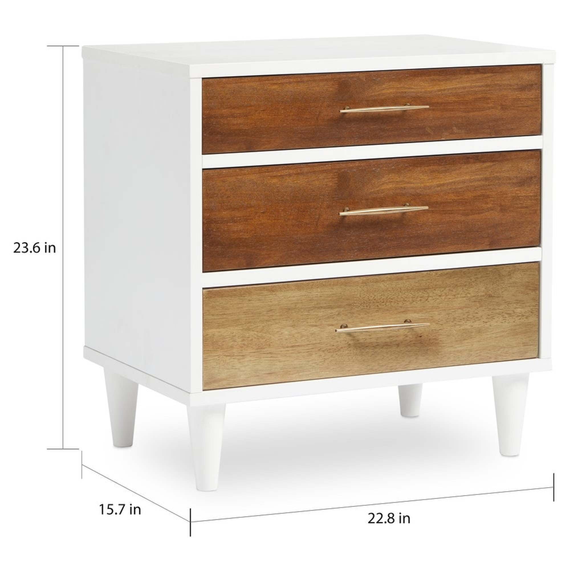 Weston Home Dorcas Mid-Century 3-Drawer Nightstand, White/Natural Finish
