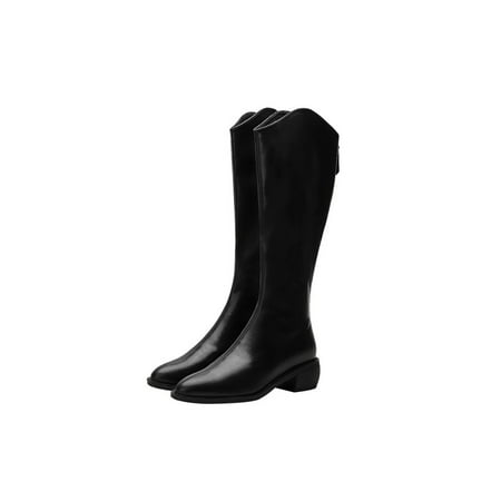 

Lacyhop Women Riding Boots Back Zipper High Calf Boot Booties Work Lightweight Winter Shoes Slip Resistant Tall Bikier Bootie Plush Black 6.5