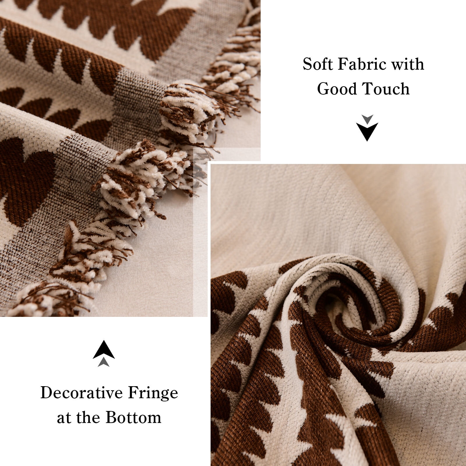 Eurhowing Boho Couch Cover for 2-3 Cushion Couch, Chenille Sofa Cover Blanket with a Pillowcase, Anti-Slip Tassel Sofa Slipcover for Pet, (71'' x 118'', Coffee)