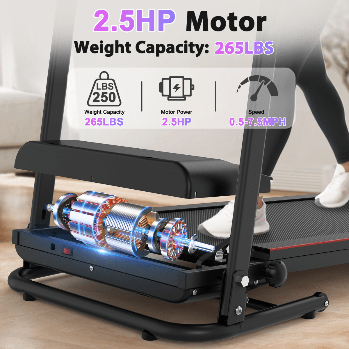 2.5HP Bluetooth Sensor Treadmill with 3-Level Incline, Folding Home Treadmills, 12KM/H Speed – 265LBS Capacity for Home Gym Use