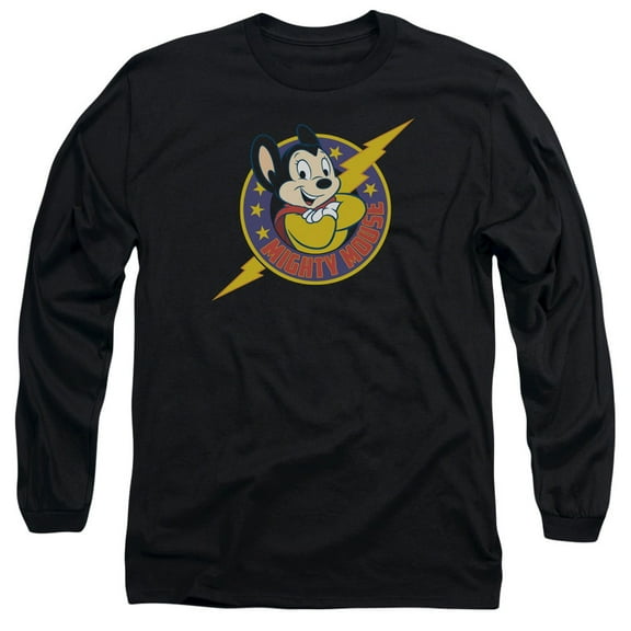 Mighty Mouse Mighty Hero Long Sleeve Adult 18/1 T-Shirt Black