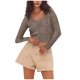 thumbnail image 3 of Sudadera con capucha de buceo,Cárdigan corto para mujer, cuello en V, cierre de cordones, manga larga, poliéster, ropa informal para estar en casa, sopatenor, 3 of 8