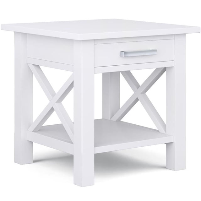 Simpli Home Kitchener 21" Square Contemporary Solid Wood End Table in White