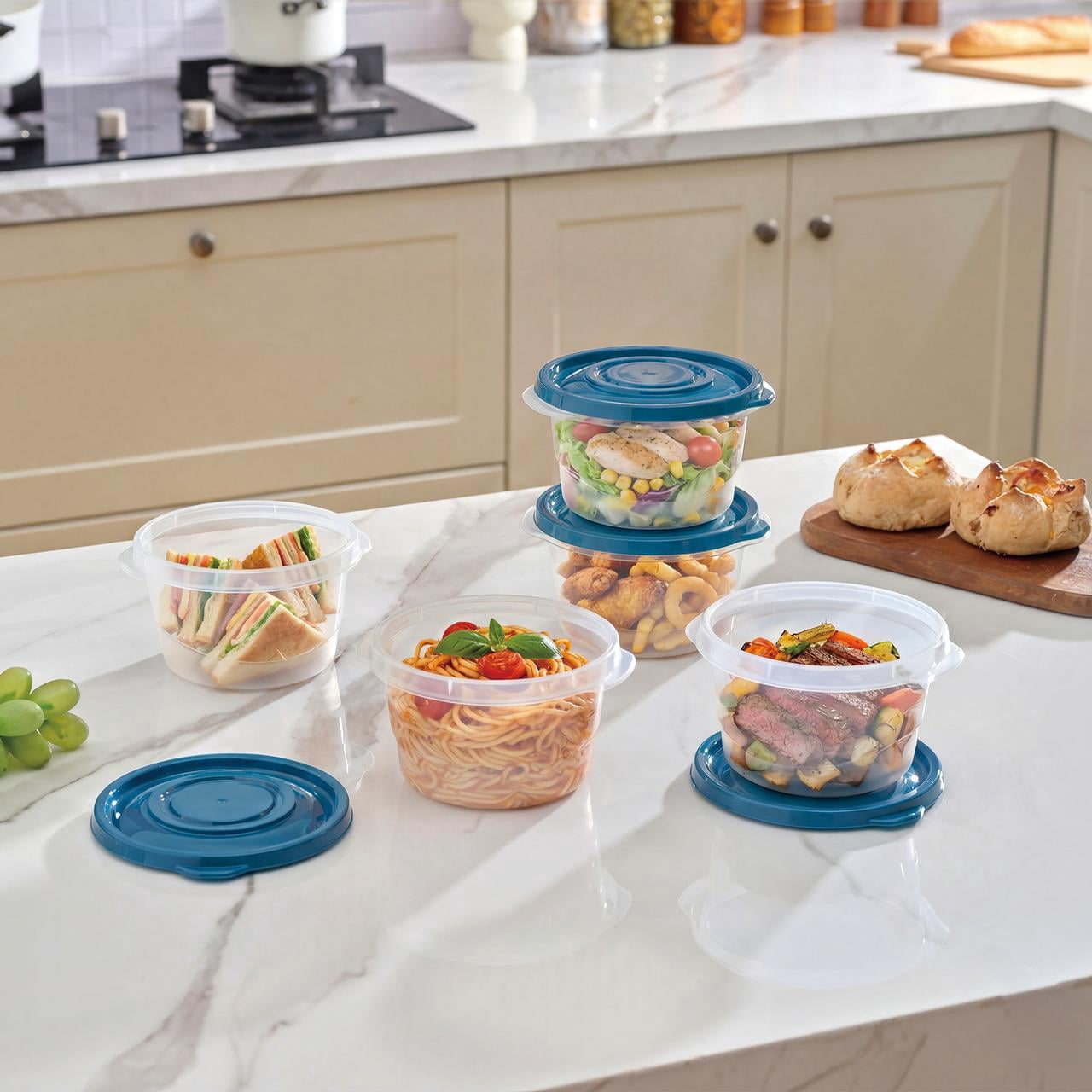 (2 pack) Mainstays Semi Durable Round 3.2cup Plastic Food Storage Container 5 Pack, Best Used for Small Leftover Storage and Lunch Transportaion