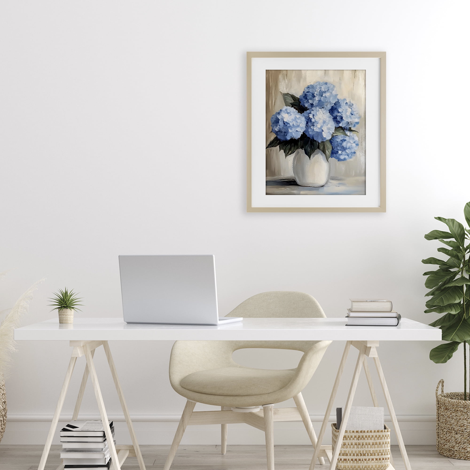 Stupell Industries Painted Hydrangeas in White Vase Birch Framed Print Under Glass, design by Creative Studio