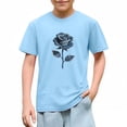 thumbnail image 3 of Girls T-Shirt Light Blue 100% Cotton Short Sleeve Floral Rose Print Graphic Tee Vintage Style for Kids Kids,Size 9 T, 3 of 9