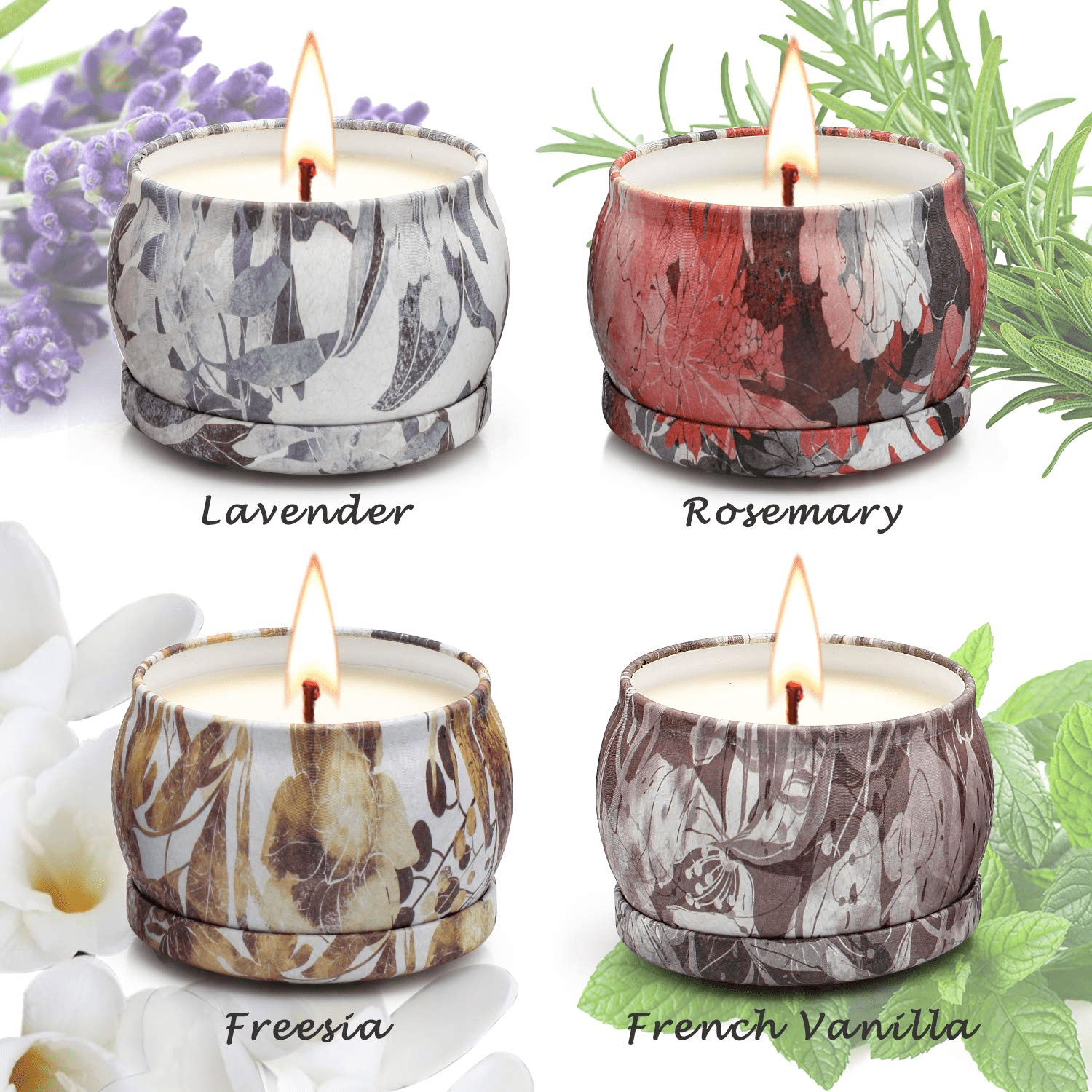 4x4.4 Oz,120 Hours Rosemary CREASHINE Scented Candles Gift Sets,Freesia Lavender French Vanilla Natural Soy Wax Travel Tin Women Gift for Stress Relief and Aromatherapy 4x4.4 Oz,120 Hours Rosemary CREASHINE Scented Candles Gift Sets,Freesia Lavender French Vanilla Natural Soy Wax Travel Tin Women Gift for Stress Relief and Aromatherapy