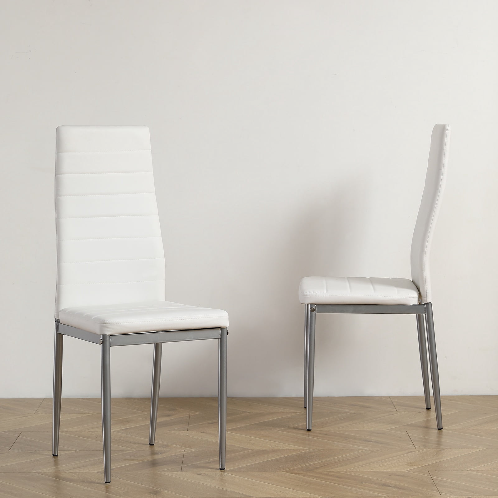 Dining Chairs Set of 4, Paproos PU Leather Kitchen Chairs with Metal Legs, Modern Dining Room Side Chairs Set with High Back for Kitchen Living Room, White(Table Not Included)