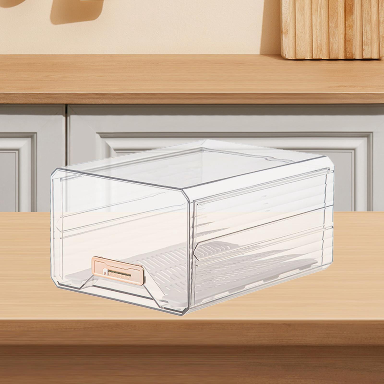 Tongina Refrigerator Organizer Bin Acrylic Clear with Drain Tray Stackable Drawer Egg Container Egg Tray Organizer for Pantry Cabinet