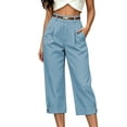thumbnail image 2 of Mifsaly Dressy Capri Pants for Women Wide Leg Work Capris Pleated Front Cuffed Hem Business Casual Office Cropped Bottoms with Pockets Blue,XXL, 2 of 6