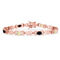 18K Rose Gold Plated Silver White Ethiopian Opal and Black Onyx and Lab Grown Diamond Bracelet for Women | 2.89 Cttw | Gemstone October Birthstone | Oval Cabochon 6X4MM | Length 7.25 inches