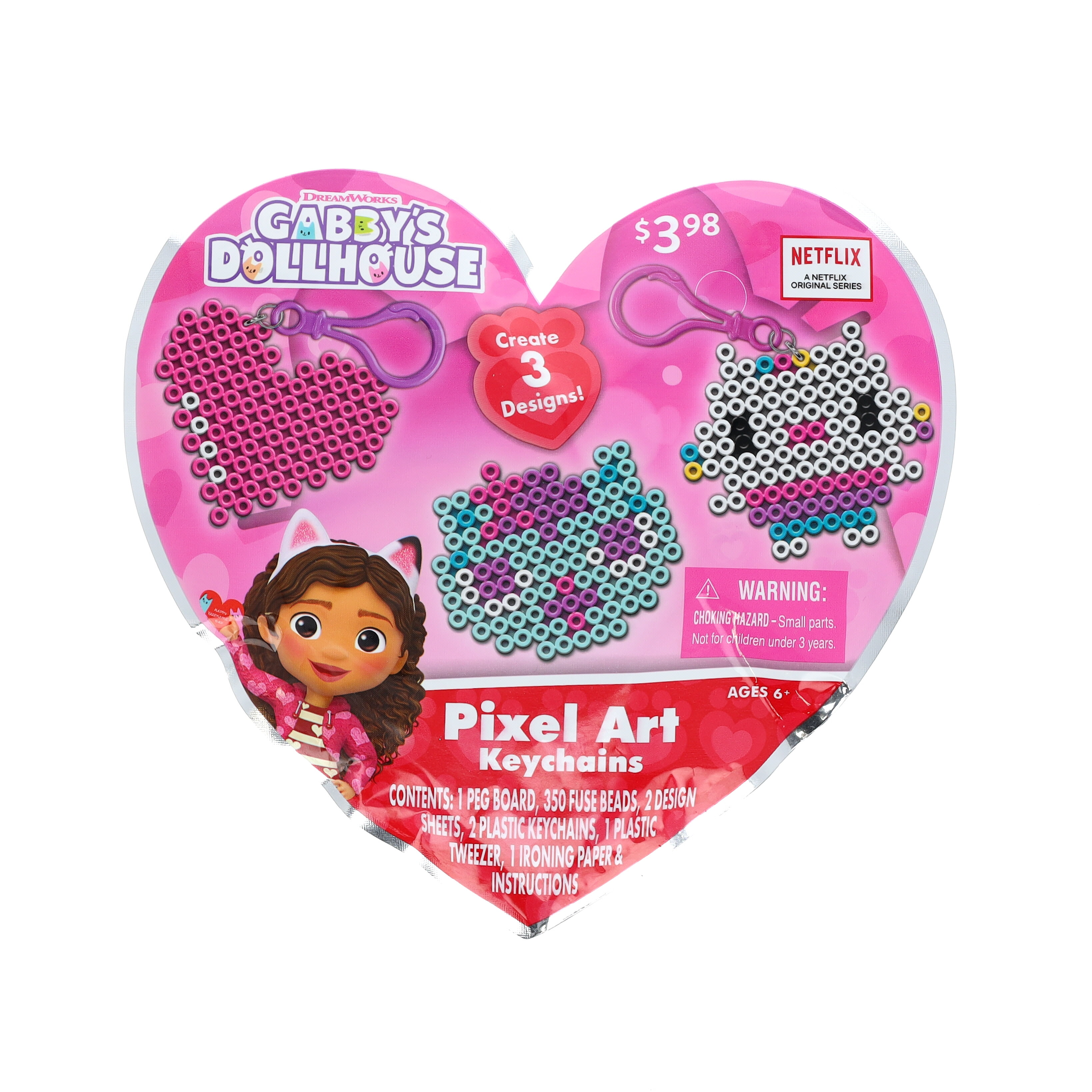 DreamWorks Gabby's Dollhouse Pixel Art Plastic Beaded Keychain Set, for Child Ages 3+