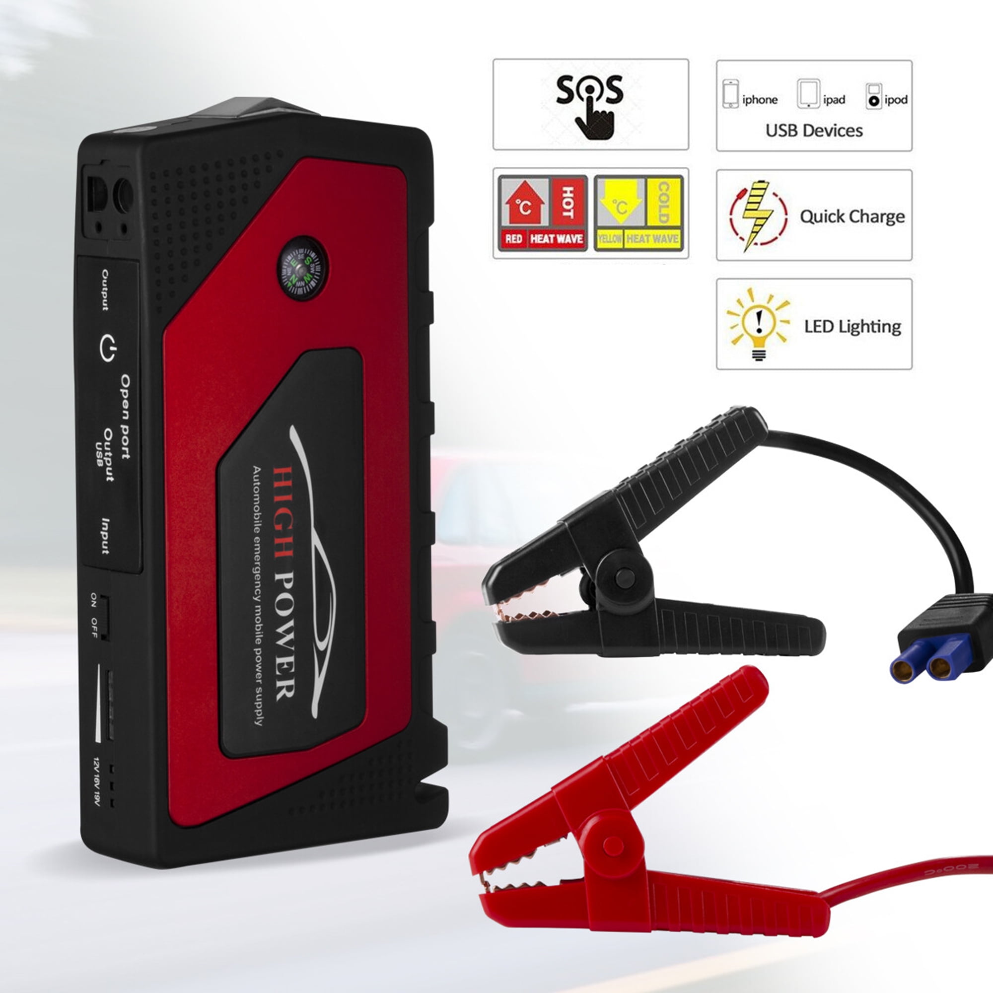 6,000mAh Vehicle Jump Starter & Portable Device Charger Built-In Flashlight 
