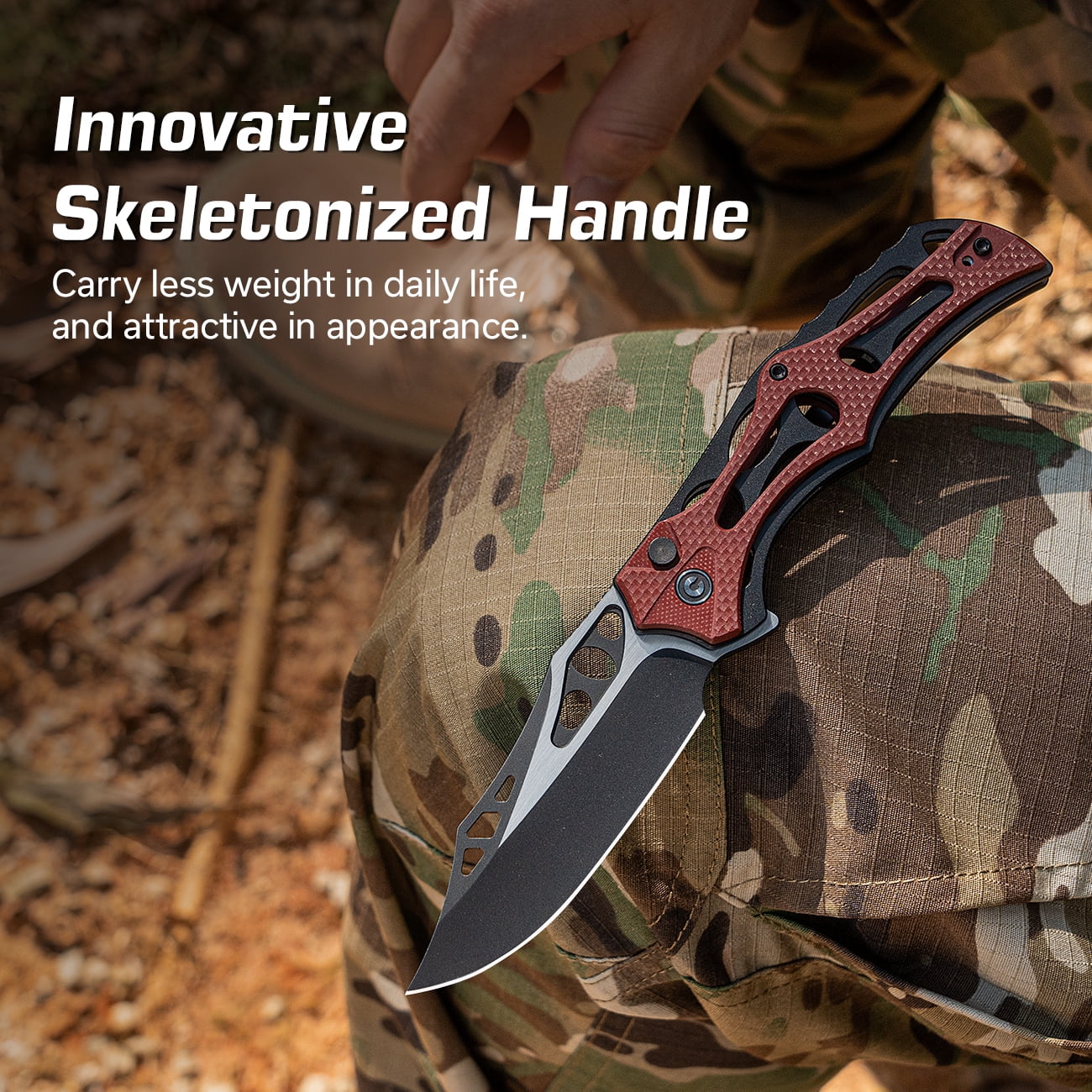 CIVIVI Biophase Pocket Folding Knife with 3.48" Nitro-V Blade, Black Aluminum with Burgundy Coarse G10 Handle C23083C-1