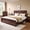 Brown, variant on Aitjunz Modern King Size Bed Frame with 50" Tall Headboard and 3 Storage Drawers, Wood Platform Bed with Curved Design, No Box Spring Needed, Natural
