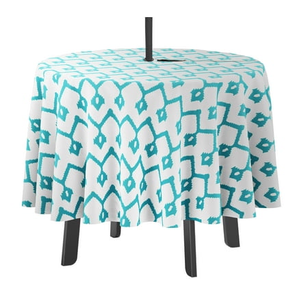 

Vargottam Indoor/OutdoorRoundTablecloth 58 InchTablecloth with Umbrella Hole & Zip- Waterproof TableCloth TableCovers for Backyard Table -Aquamarine Green