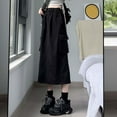 thumbnail image 4 of Cargo Skirts for Women High Waist A Line Slimming Skirt Loose Daily Casual Retro Summer Womens Long Skirt with Pocket Black L, 4 of 5
