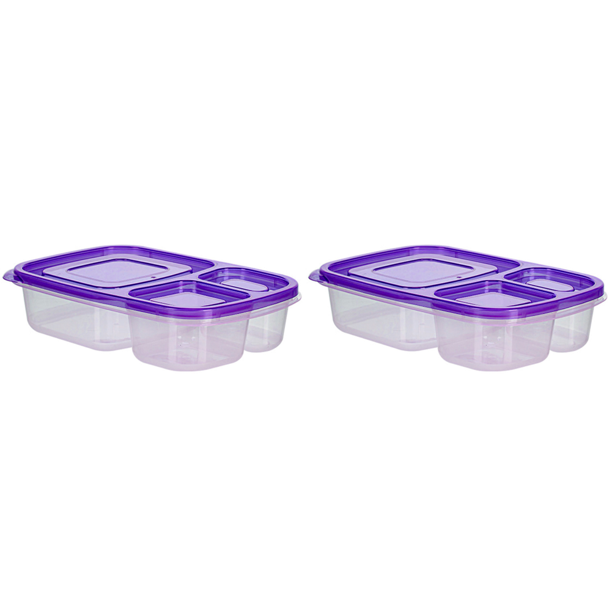 DQrwqpou Contenedor Frutas Con 3 Compartimentos Caja Bento Reutilizable para Estudiantes (púrpura)