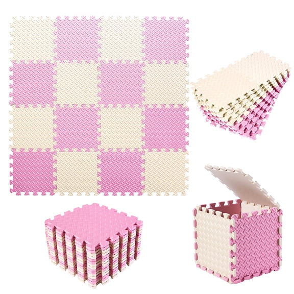 EVA Foam Interlocking Puzzle Fitness Floor Mats, 30 x 30 cm Non-Slip Gym Tiles for Home Gym Exercise Play, Pink, 12 PCS Set
