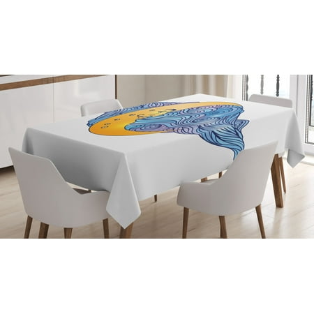 

Moon Tablecloth Abstract Crescent Moon with Swirling Cloud Backdrop Mystic Design Rectangular Table Cover for Dining Room Kitchen 52 X 70 Inches Blue Lilac and Pale Orange by Ambesonne