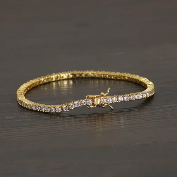 Mangal Jewels Women Tennis 7.5" Bracelet 10Ct Round Diamond 14K Yellow Gold Plated