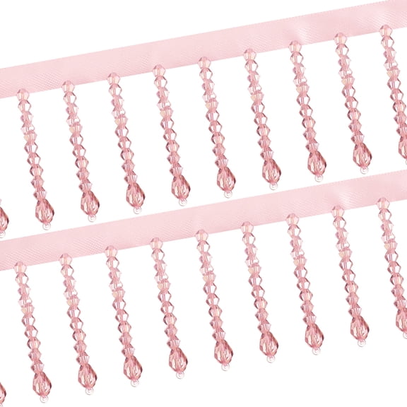 Uxcell 1 Yard Crystal Beaded Ribbon Fringe Trim, 2.4" Crystal Fringe Tassel Rhinestone Bead Trim Tassel for Curtain Lamp Shade Dress Clothes Wedding Decoration DIY, Pink