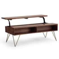 Hunter 48 inch Wide Solid Mango Wood Industrial Lift Top Coffee Table in Umber Brown
