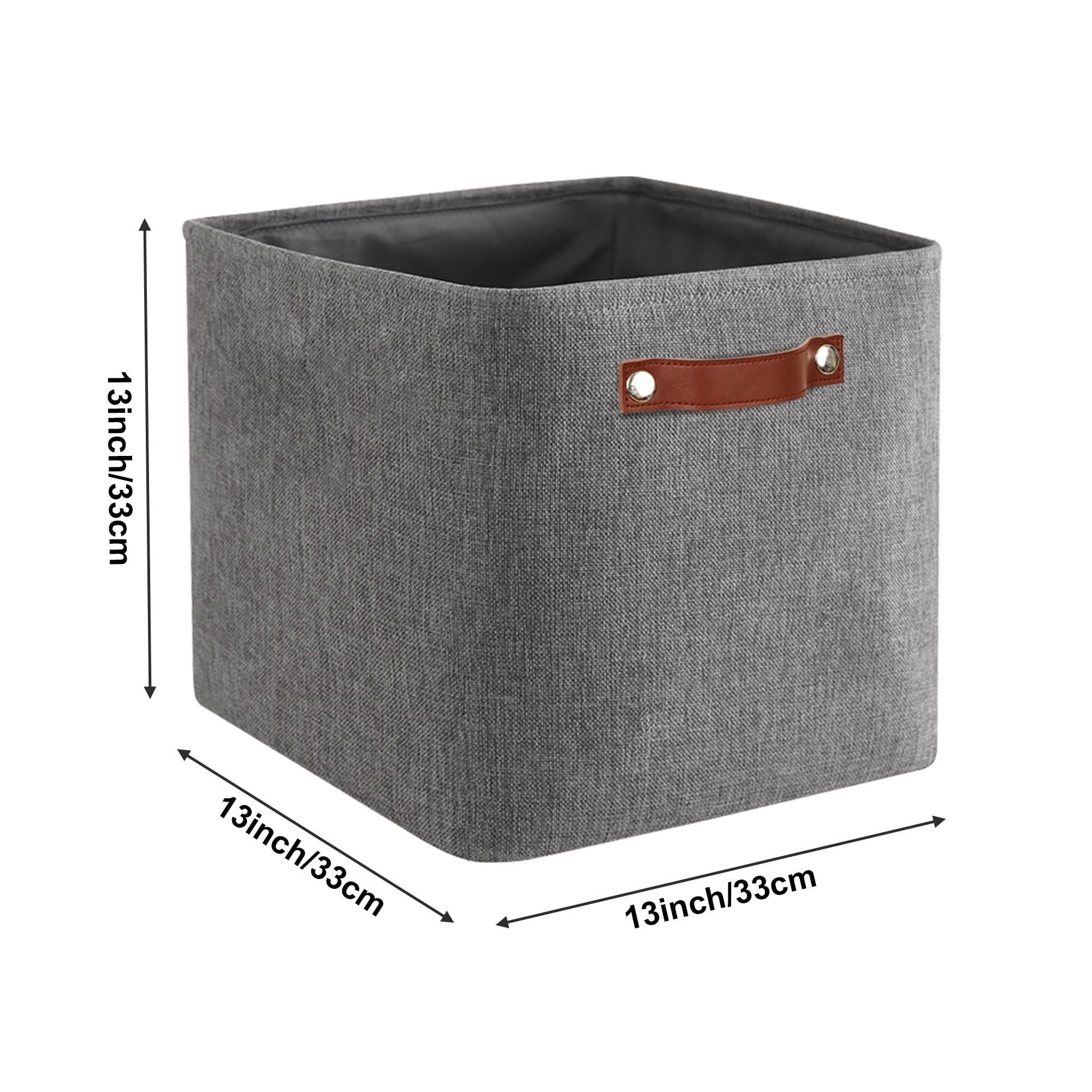 Tegance 13x13 Storage Cubes Baskets 4 Pack Fabric Cube Storage Bins Large Storage Baskets with Leather Handles,Decorative Storage Boxes for Organizing Shelves(Grey)