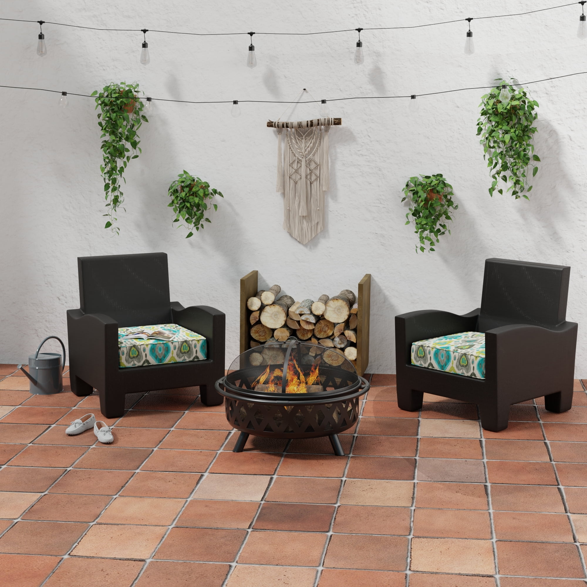 Jordan Manufacturing 22.5" x 22.5" Square Outdoor Deep Seat Cushion with Ties and Welt