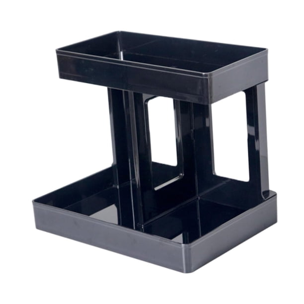 Organizador de escritorio de doble capa, soporte acrílico para mesa de estudio interior. Negro