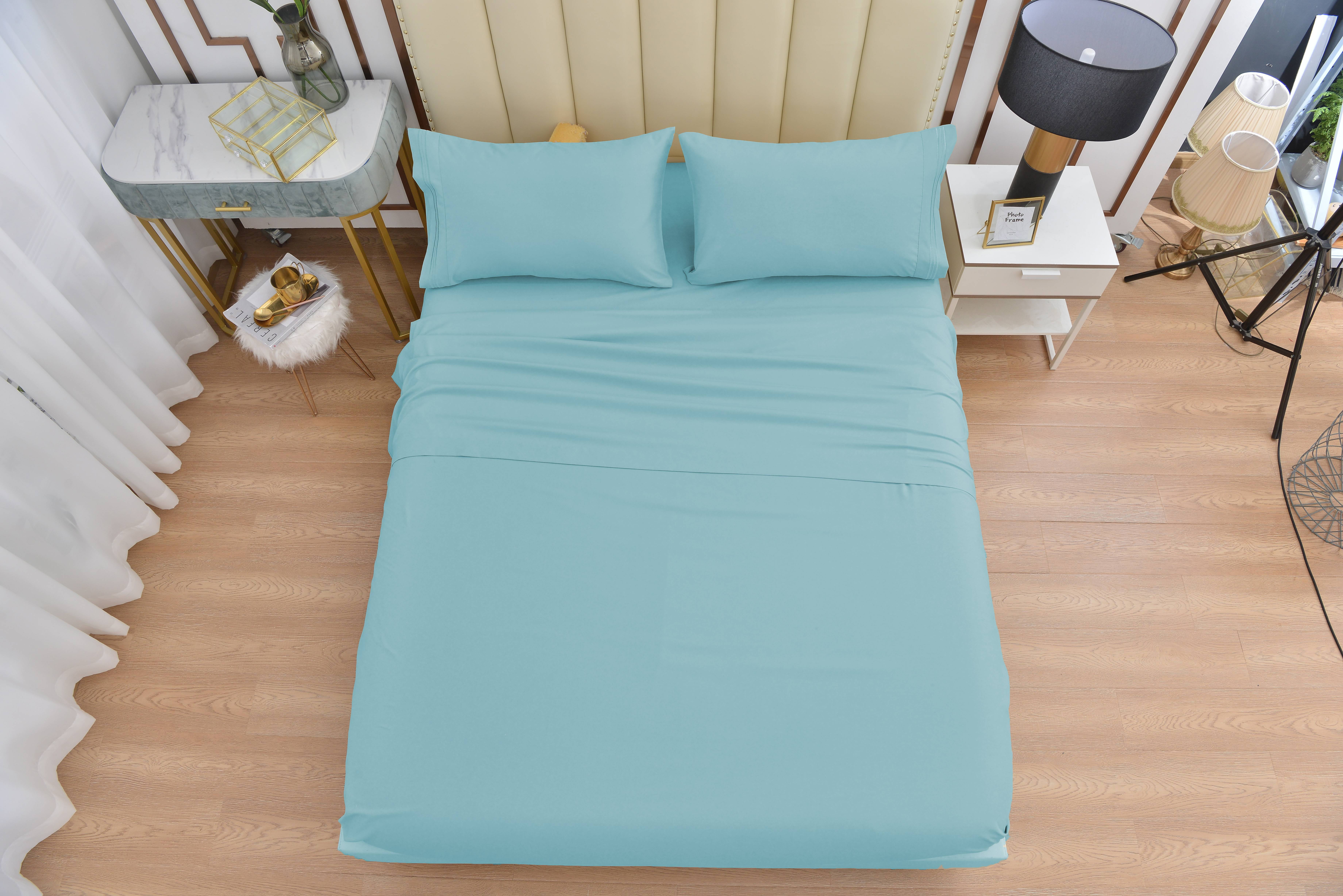 7 Piece Rayon Made From Bamboo Sheet Set by OKAO, Split Aqua Sheets - Silky Soft- Wrinkle Free- Deep Pockets- Softer and Stronger Than Cotton - 2 Fitted Sheet, 1 Flat, 4 Pillowcases Split King, Aqua