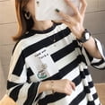 thumbnail image 2 of Women Stripes Black Oversized Graphic T-shirts Tops Fashion Couples T-shirt, 2 of 4
