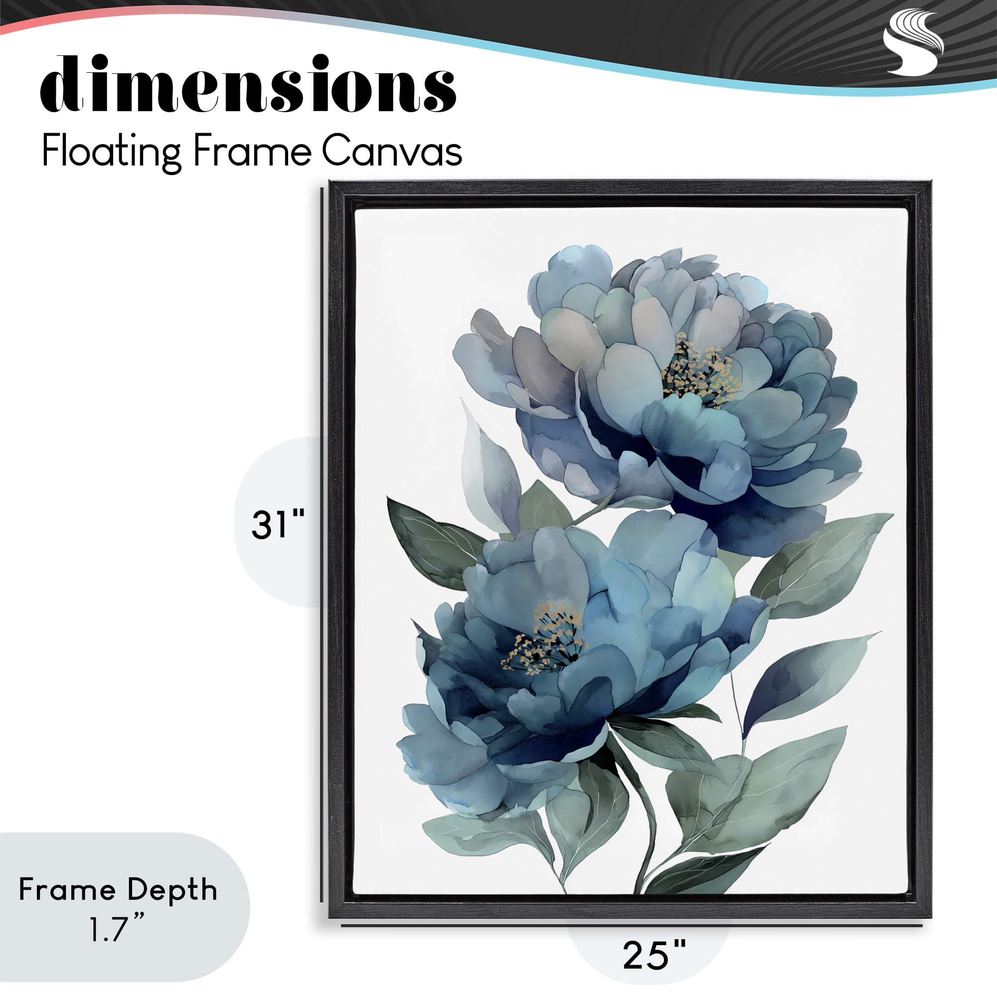 Stupell Industries Two Blue Flowers Serene Peonies Black Framed Floater Canvas Wall Art, design by Franklyn Gregory