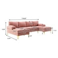 thumbnail image 2 of U-Shaped Sectional Sofa Couch with Chaise, 110 Inch Convertible Sectional Sofa Set with Wide Armrest and Thick Cushions Modern Upholstered Accent Sofa with Golden Metal Legs for Living Room, Pink, 2 of 7