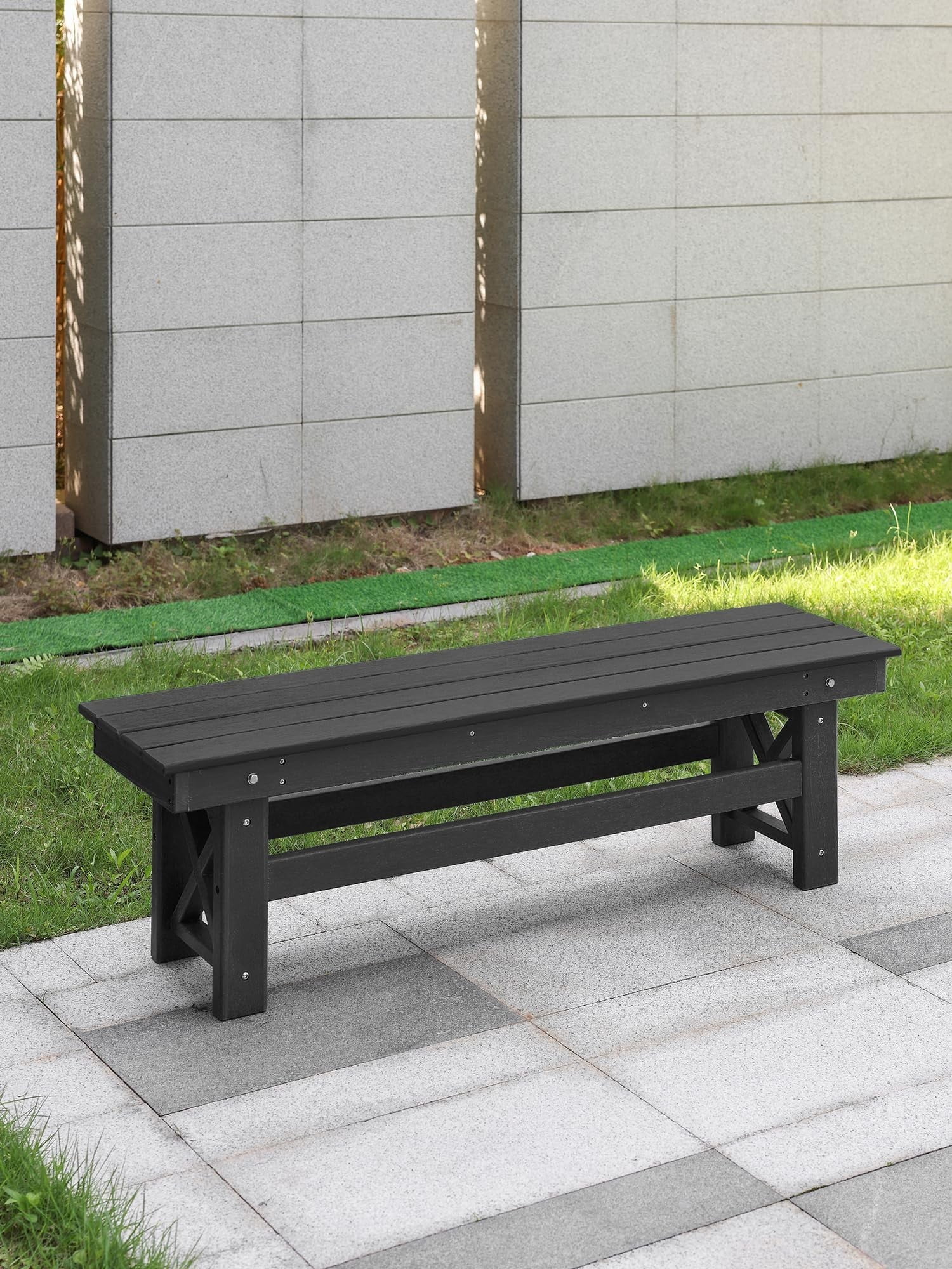 HDPE Outdoor Dining Table for 6, 66.9" Rectangle Patio Dining Table with 2.2" Umbrella Hole, All Weather HDPE Outdoor Table for Backyard, Deck, Garden, Poolside, Pearl