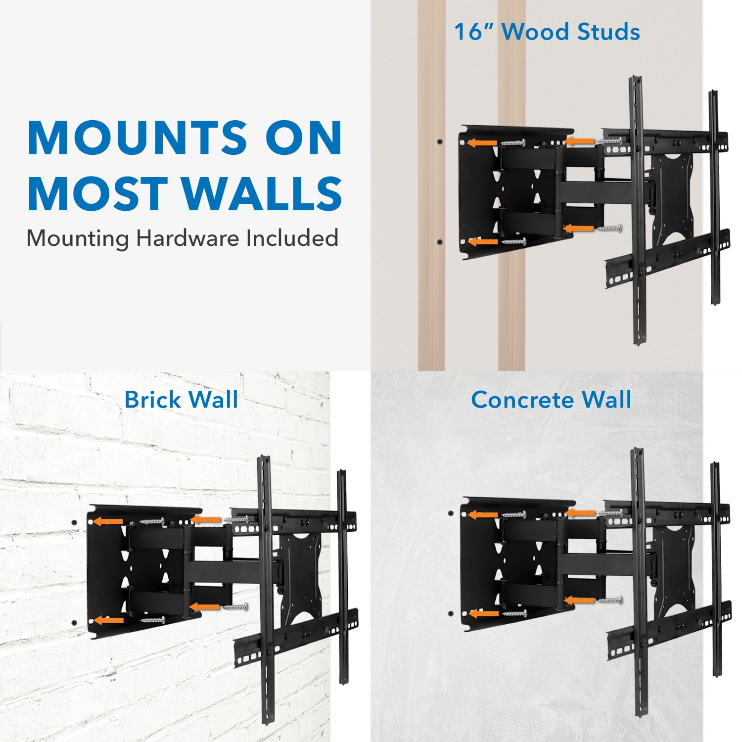 Mount-It! Full Motion TV Wall Mount with Swivel and Tilt, Fits 40" to 80" Screens, 132 lbs. Capacity
