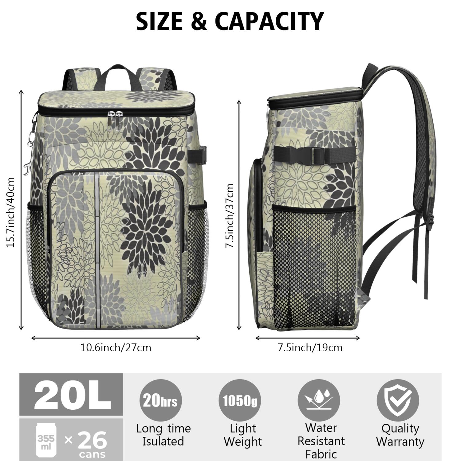 Travel Cooler Bag - Boho Bohemia Pioneer Flower Art Camping Beer Cooler Backpack with Bottle Opener- Waterproof Insulated Picnic Backpacks - Cooler Bag for Beach