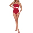 thumbnail image 2 of INSPIRE CHIC Women's 3D Flower Bandeau Bikini Sets 1 Piece Edge Contrast Color Tummy Control Monokini Swimwear Bathing Suit Large Red, 2 of 5