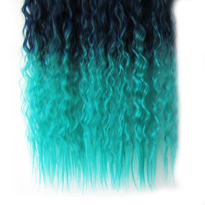 Jeedou Kinky Curly Synthetic Hair Clip in One Piece Hair Extensions for Women Blue Gradual Color Cosplay Props Hairpieces