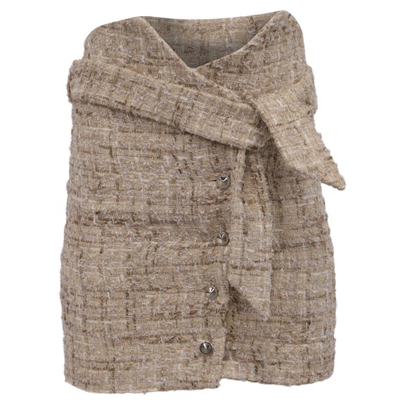 Pre-Owned Iro Tomia Belted Tweed Mini Skirt in Beige Acrylic