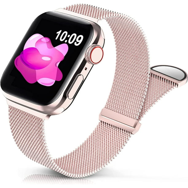 Metal Stainless Steel Band Compatible with Apple Watch Bands 38mm 40mm 41mm 42mm 44mm 45mm Rose Gold Loop Adjustable Strap Magnetic Wristband for iWatch Series 7 6 5 4 3 2 SE for