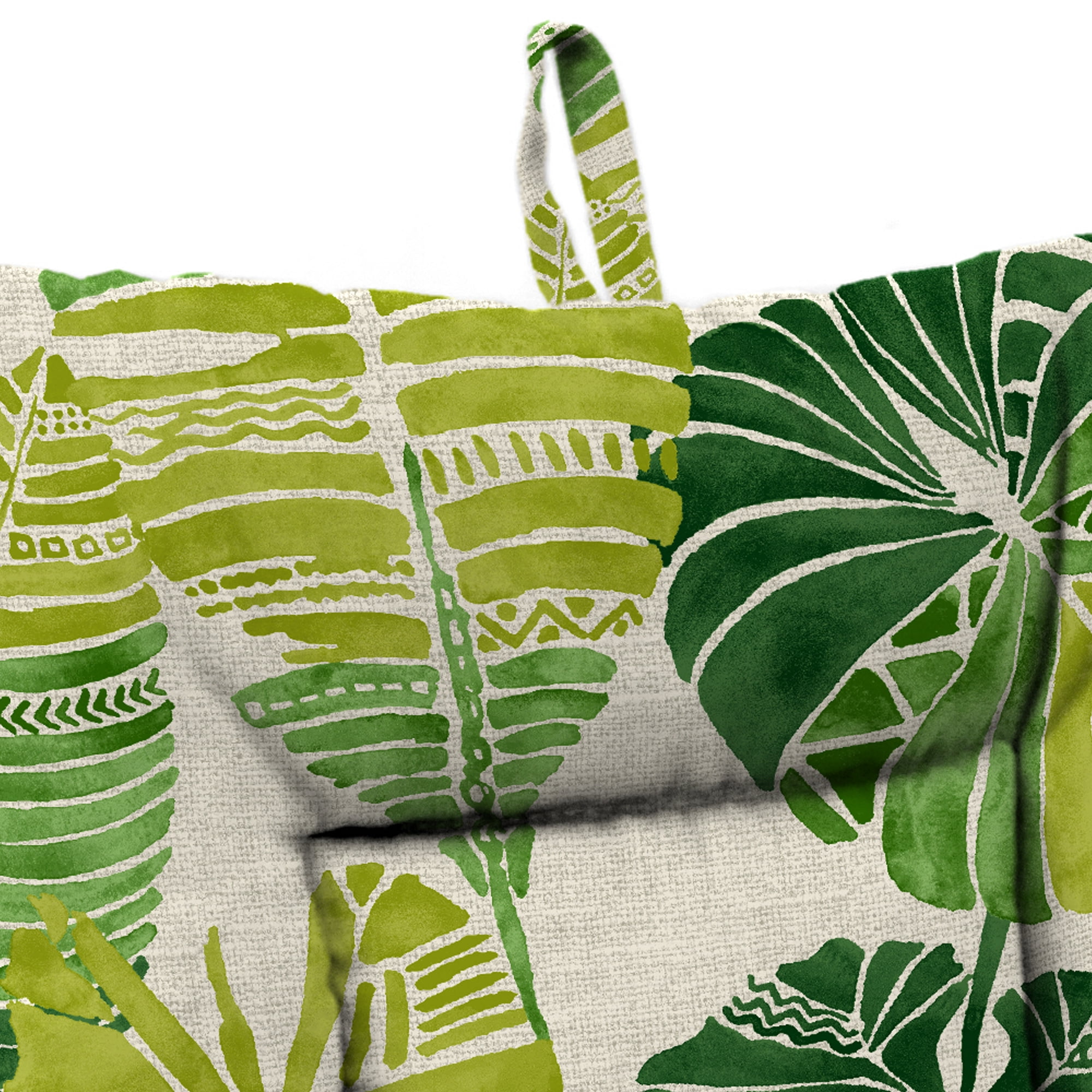 Jordan Manufacturing 38" x 21" Hixon Palm Green Leaves Rectangular Outdoor Wrought Iron Chair Cushion with Ties and Hanger Loop