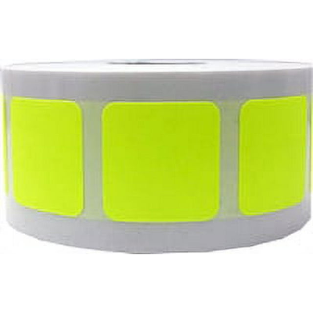 Fluorescent Yellow Square Stickers | 1" Inch Square | 500 Pack