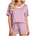 thumbnail image 5 of HongQid Womens Pajama Set Short Sleeve and Shorts Lounge Set Soft Modal Cotton Summer Sleepwear Pj Sets, 5 of 6