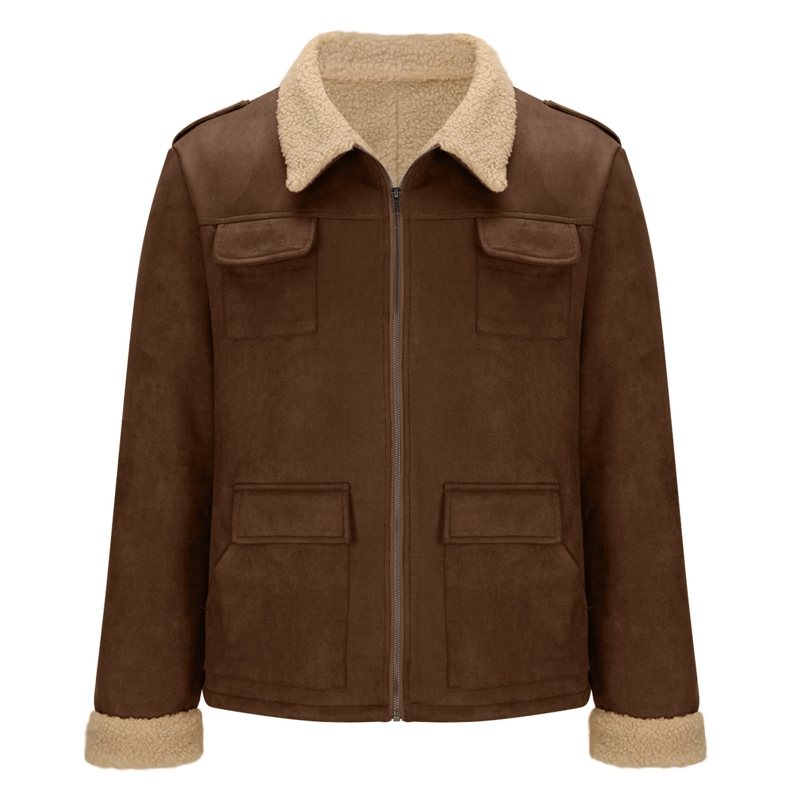 YLSDY Mens Shearling Bomber Suede Jacket Winter Warm Faux Leather Suede Jackets Vintage Sherpa Lined Fleece Overcoats Coffee XXXL