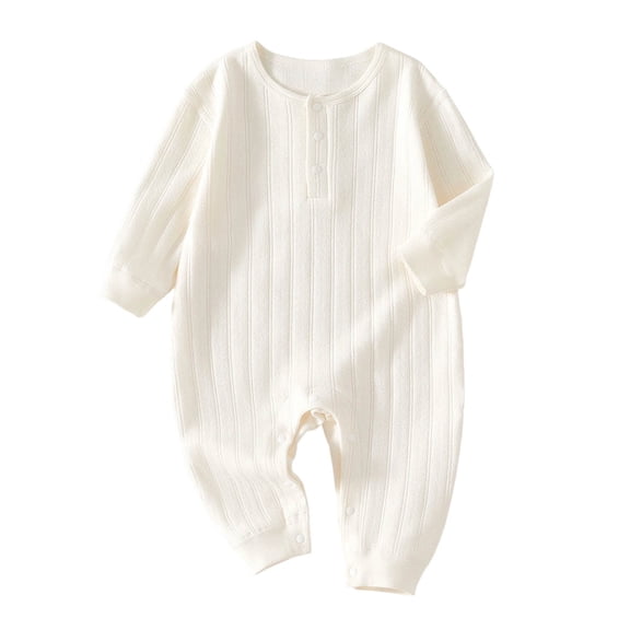 Jalioing Infant Boys Girls Romper Long Sleeve Cotton Clothes Solid Color Footless Jumpsuit Fall Comfy Bodysuit for Baby