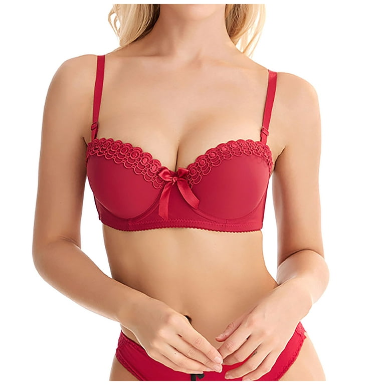 Bigersell Padded Bralette Fashion Women Lace Backless Solid Strap Wrap Bra  Underwear Big & Tall Size Wireless Comfortable Bra, Style 12007, Red 32C