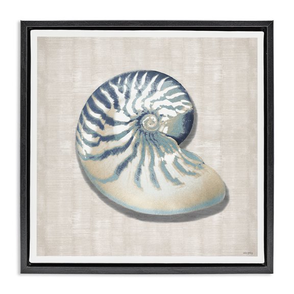 Stupell Industries Transitional Nautilus Shell in Misty Blue Black Floating Frame Canvas Art, 18 x 18, by Amber Sterling