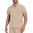 thumbnail image 2 of YLSDY Men’s Scrub Top Justin V-Neck Modern Fit with Chest & Sleeve Pocket, Easy Care Stretch Fabric Short Sleeve Shirts Khaki M, 2 of 9